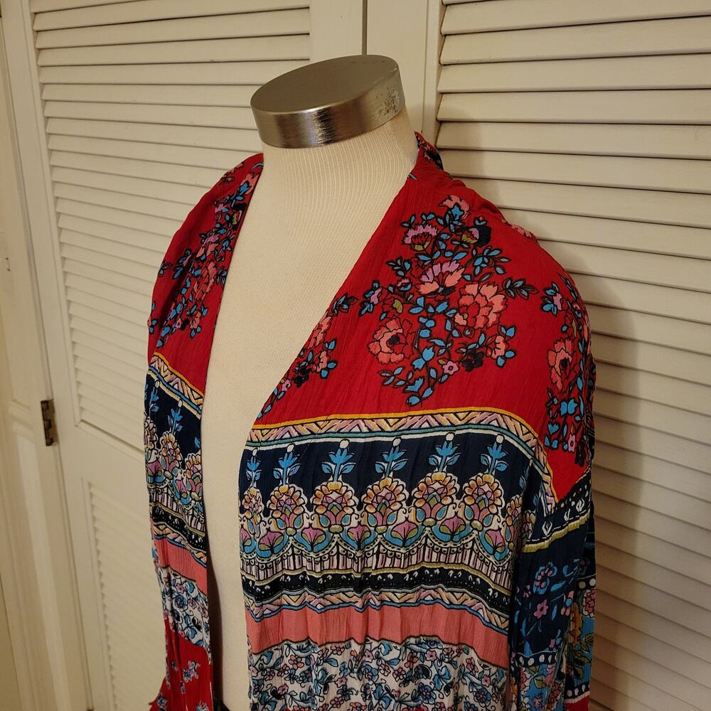Boho 2000s Patrons of Peace Rayon Cardigan Floral Border Size S Flowy Sleeve - Picture 2 of 8